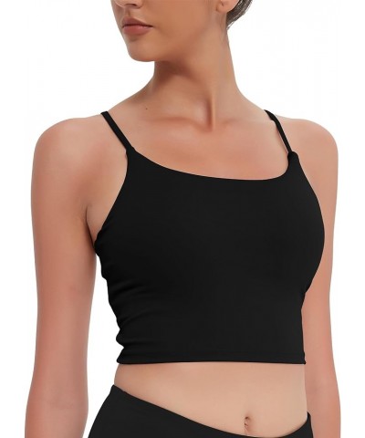 Longline Sports Bra for Women,Spaghetti Straps Padded Crop Tank Top with Built in Bra Medium Impact Workout Yoga Gym Tops A-b...