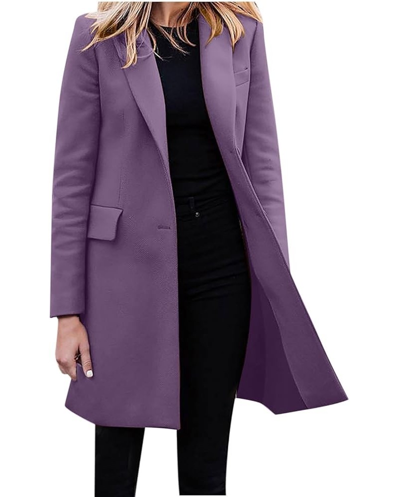 Solid Color Blazer for Women Single Breasted Jacket Long Sleeve Workout Blazer Fashion Casual Open Front Jacket Purple/Prime ...