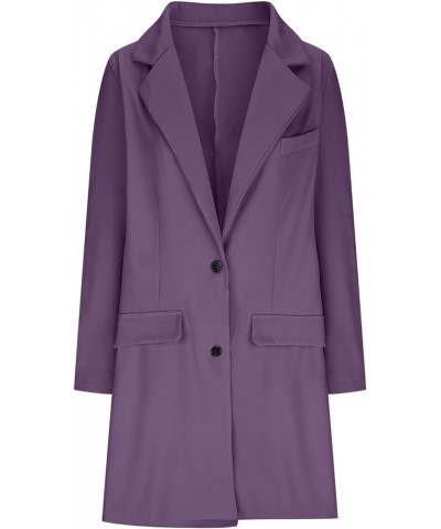 Solid Color Blazer for Women Single Breasted Jacket Long Sleeve Workout Blazer Fashion Casual Open Front Jacket Purple/Prime ...