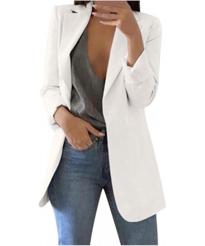 Solid Blazers for Women Business Casual 2023 Fall Long Sleeve Work Office Jacket Blazer Plus Size Open Front Cardigan A2-whit...