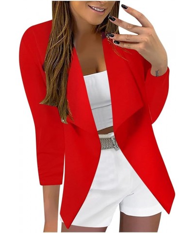 Womens Casual Blzers Plus Size Boyfriend Pocketed Office Work Slimming Suit Jackets Fitted Blazers Red $10.94 Blazers